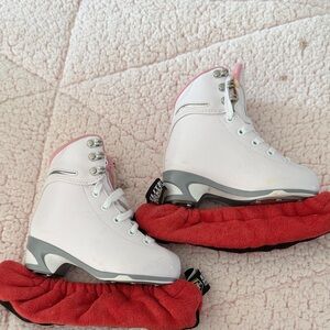 Chic White and Pink Kids Ice Skates